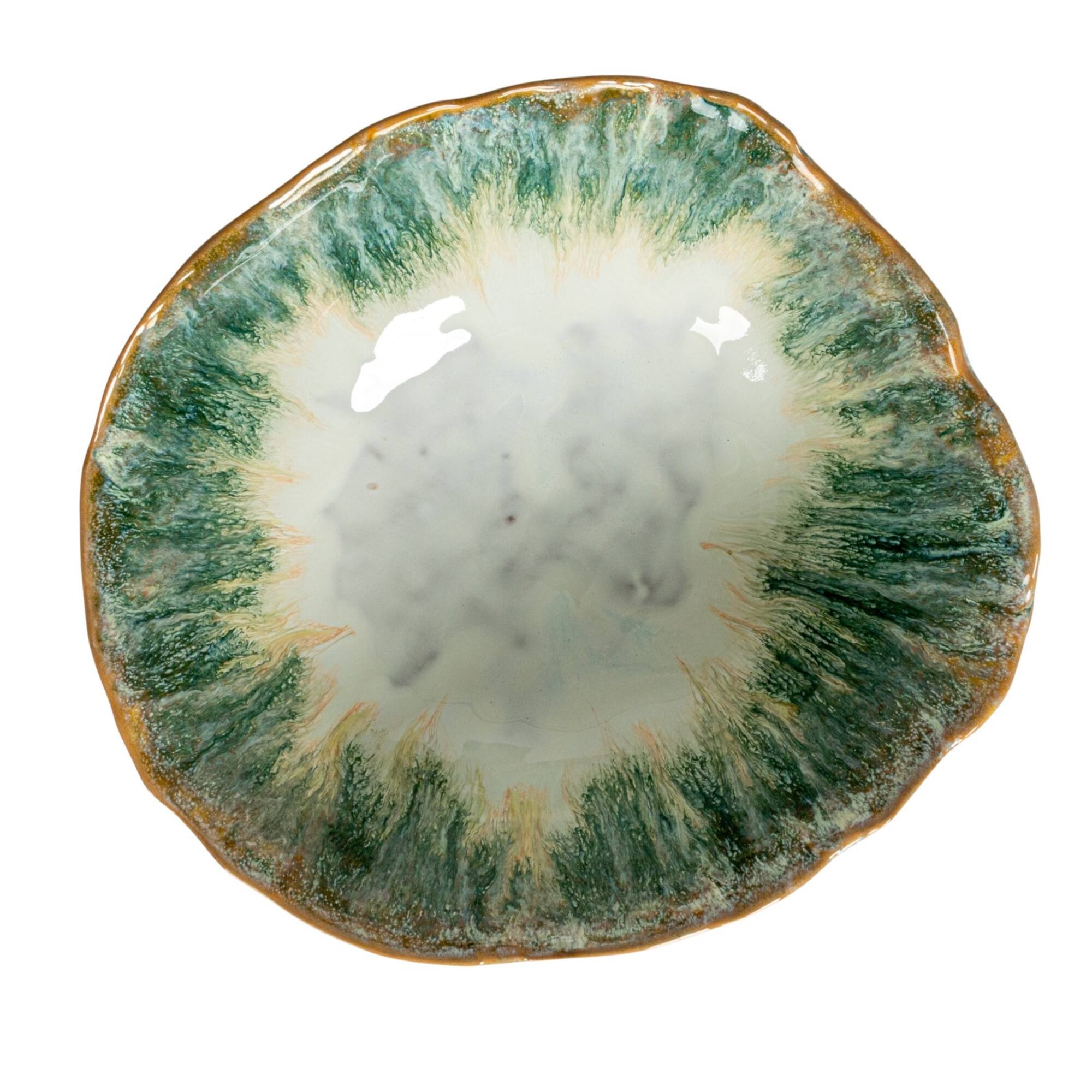 Hello Honey® 9" Green & Brown Stoneware Footed Bowl with Speckled Glaze